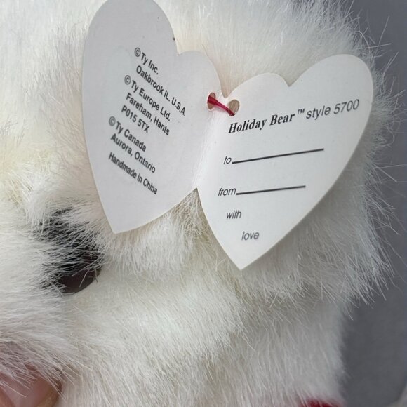 Vintage TY Beanie Buddies White Holiday Bear 1997 Knit Hat Scarf Green Red 14" - Picture 7 of 8